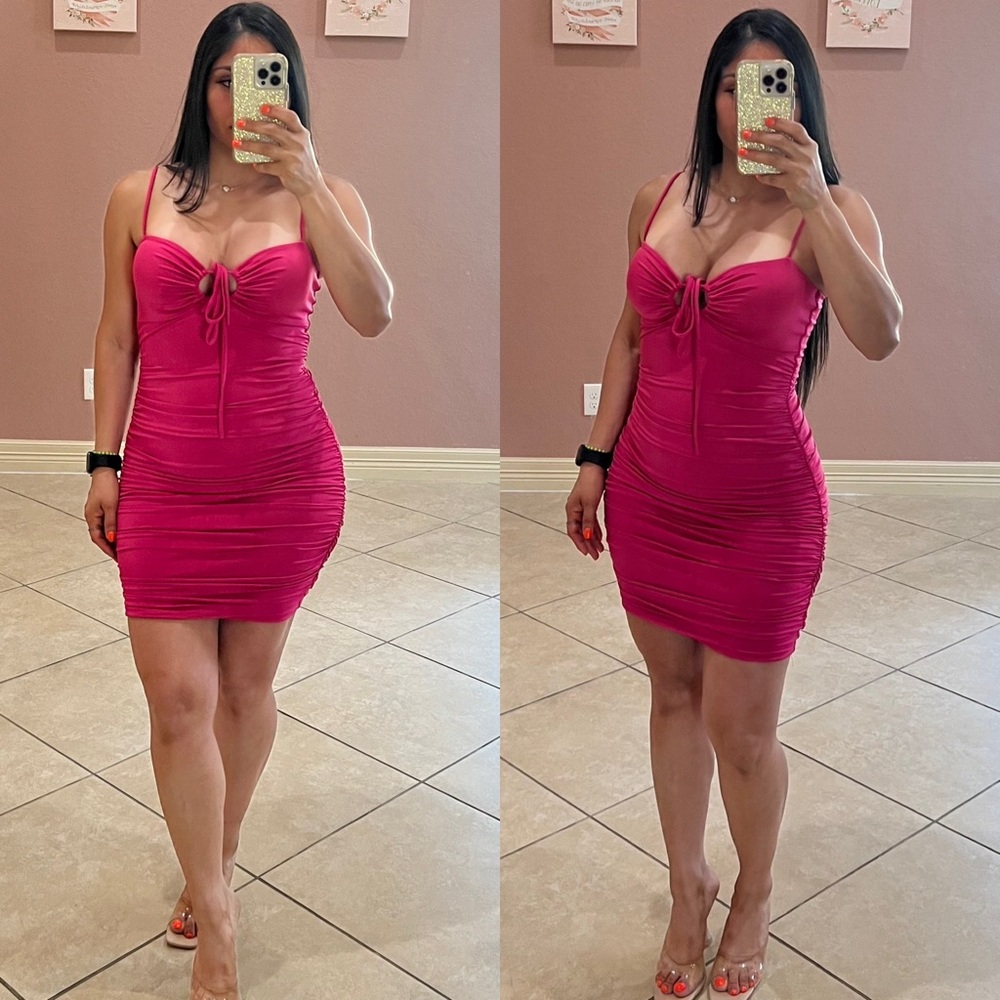 KAYLA Cami Ruched Dress -Fuchsia